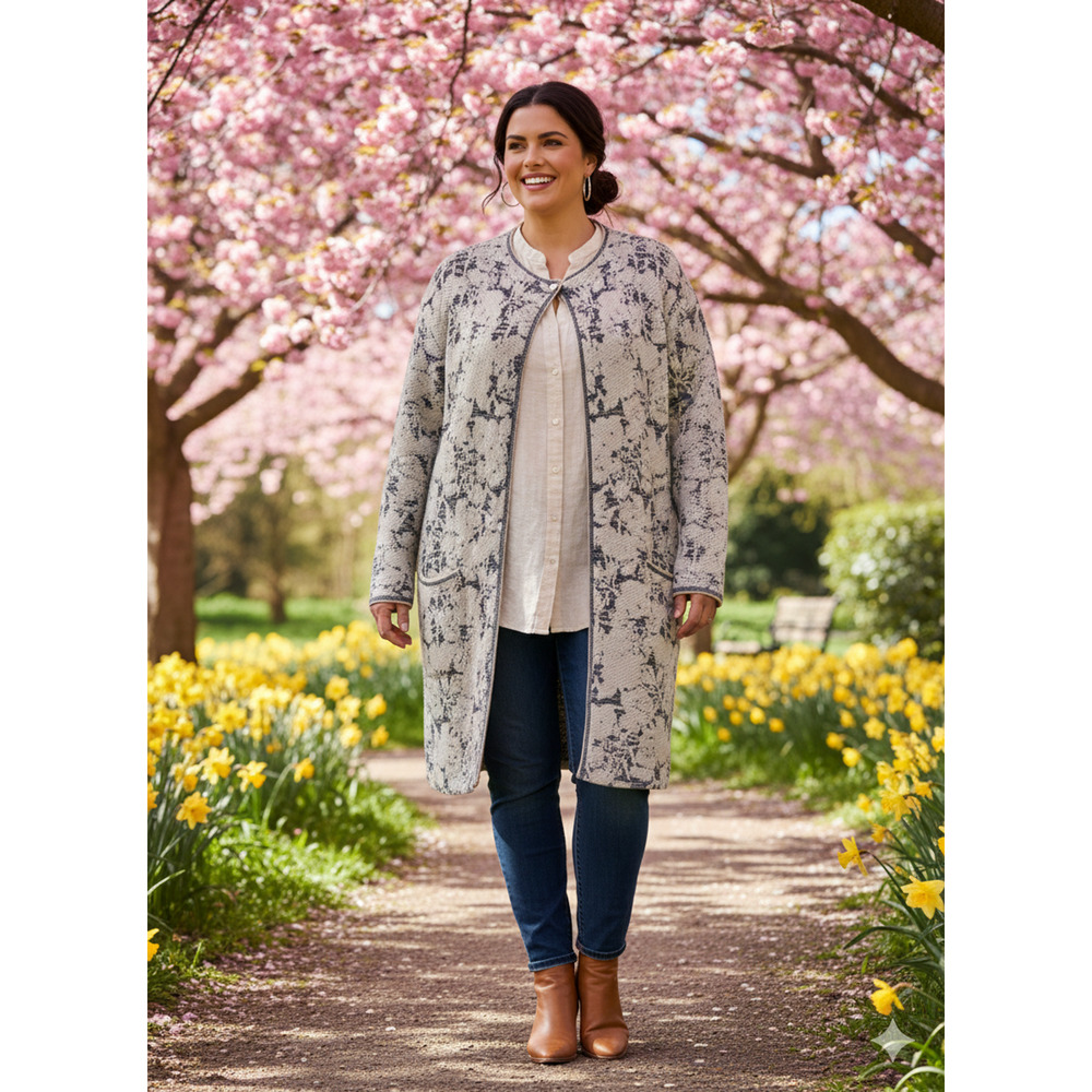 J. Jill Statement Women's Oatmeal Cardigan open Jacket Topper jacquard Size L